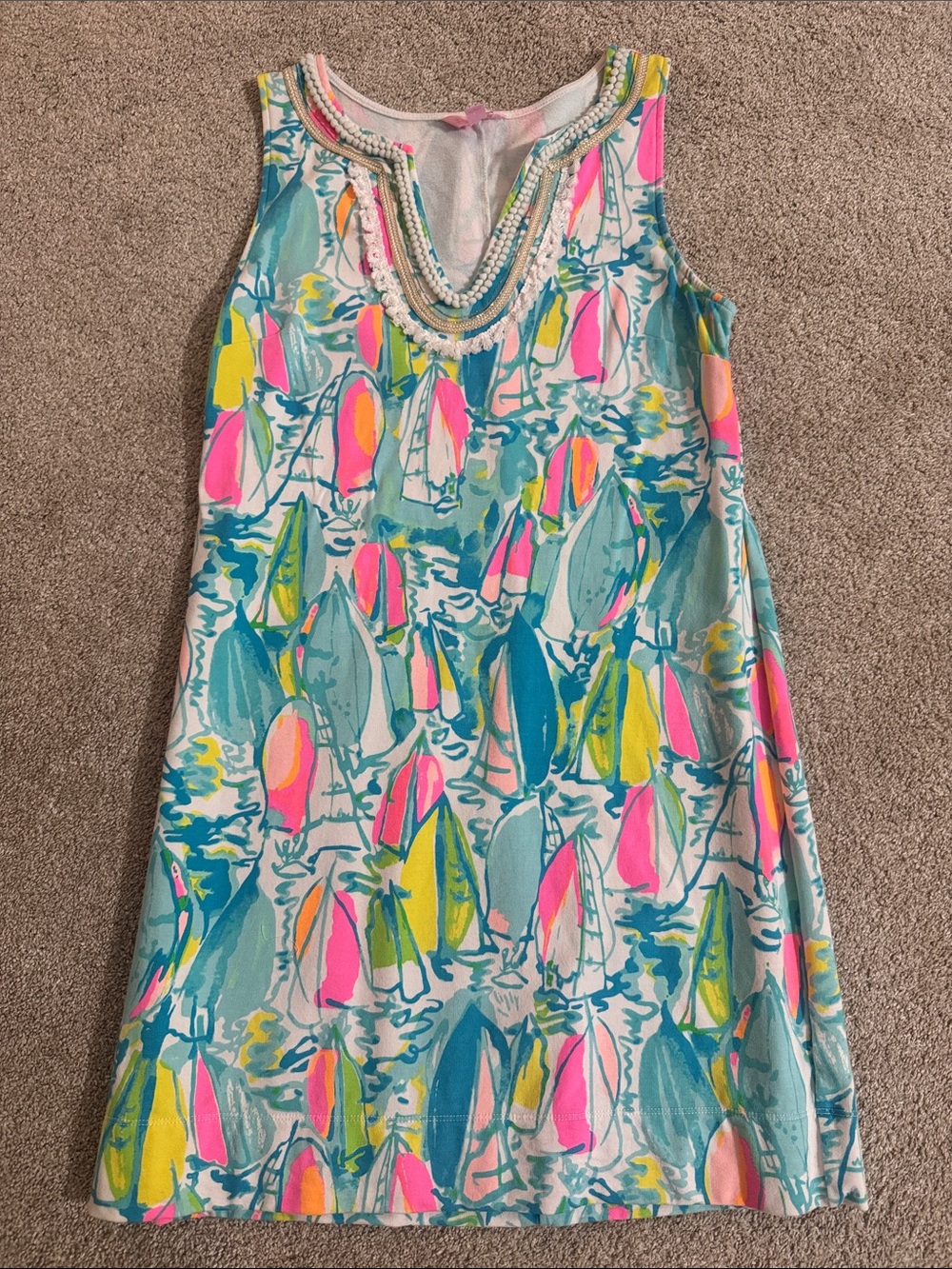 Lilly Pulitzer Sleeveless Mini Dress in Teal, Pink, Yellow & White